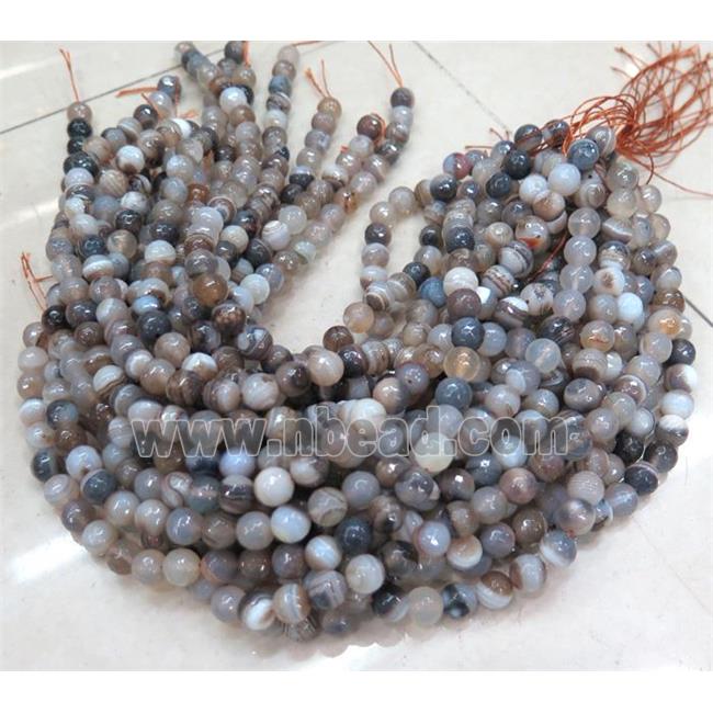 botswana agate beads, faceted round, grey dye