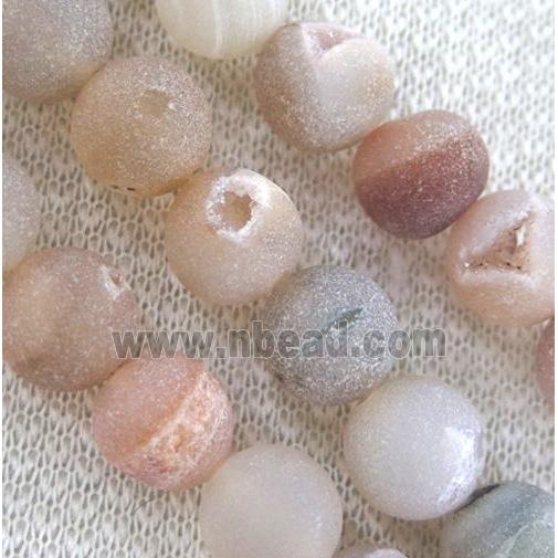 round matte Agate beads with Druzy, natural color