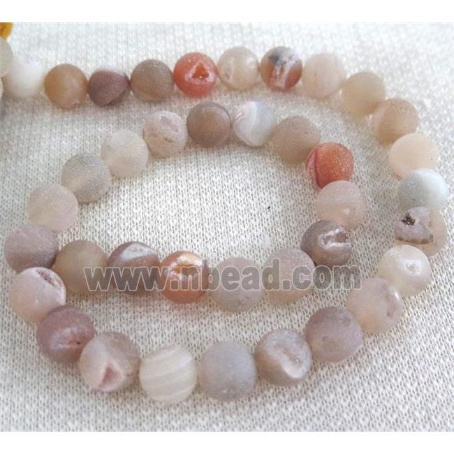 round matte Agate beads with Druzy, natural color