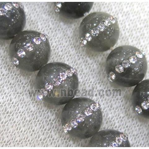 round labradorite beads with rhinestone