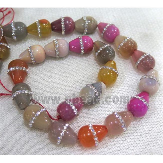 agate beads paved rhinestone, teardrop, mixed