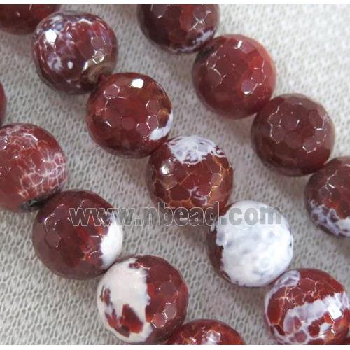 fired agate beads, faceted round, deep-red