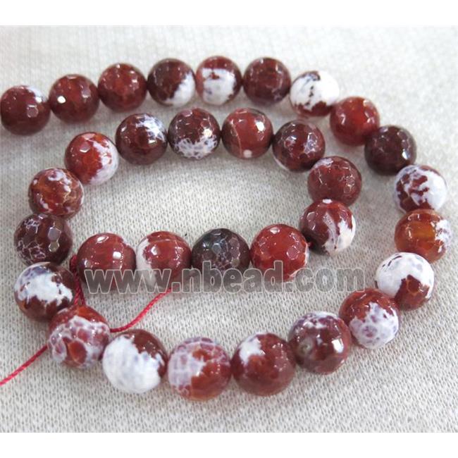 fired agate beads, faceted round, deep-red