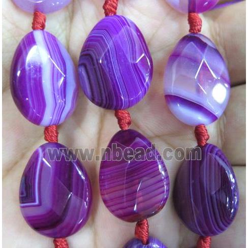 purple striped agate beads, faceted teardrop