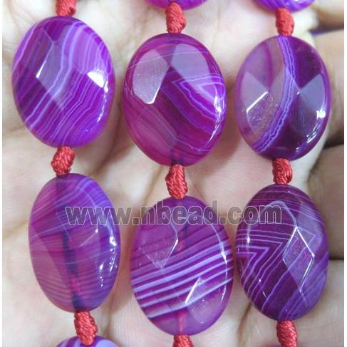 purple striped agate beads, faceted oval