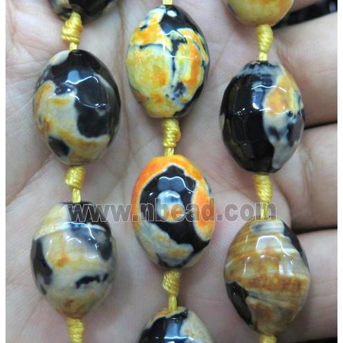 Dichromatic Agate beads, faceted barrel, yellow