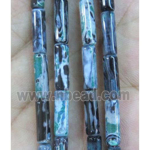 Dichromatic Agate beads, tube, green