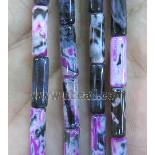 Dichromatic Agate beads, tube, hotpink