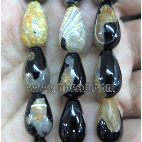 Dichromatic Agate beads, teardrop, yellow