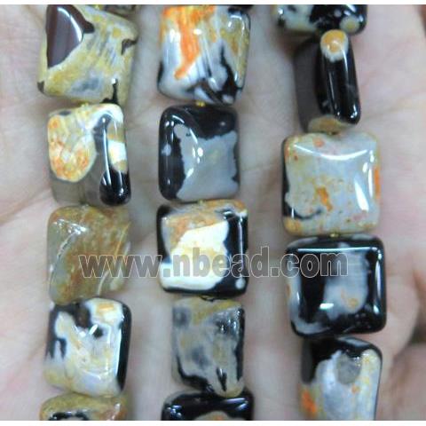 Dichromatic Agate beads, square, yellow