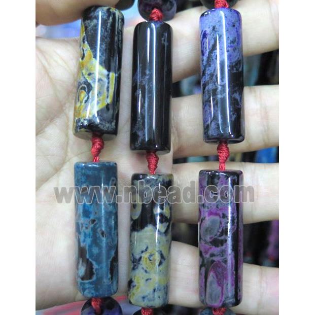Dichromatic Agate beads, tube, mixed color