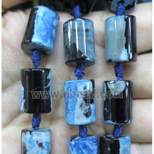 Dichromatic Agate beads, tube, blue