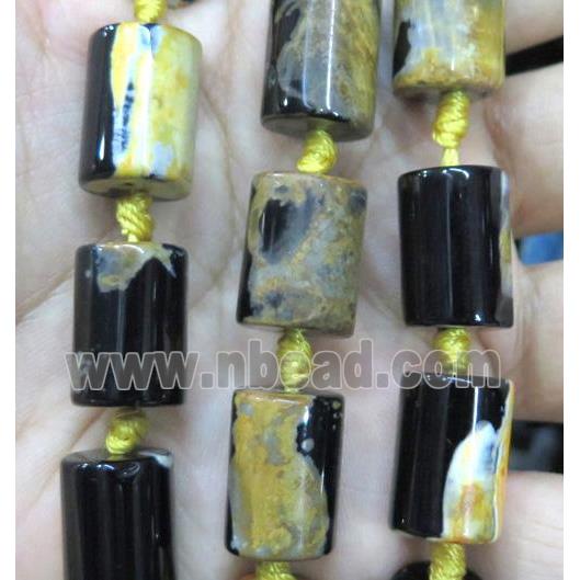 Dichromatic Agate beads, tube, yellow