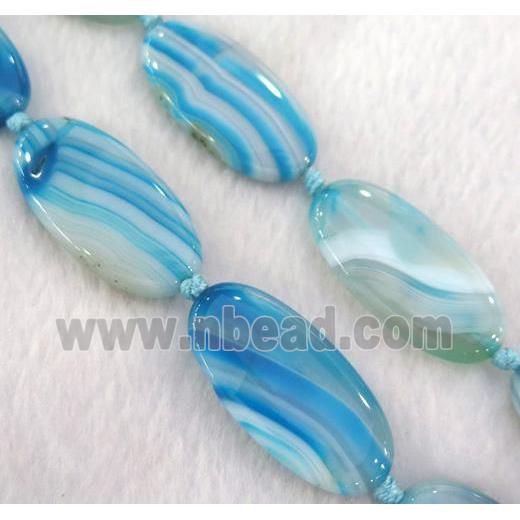 stripe Agate beads, oval, blue