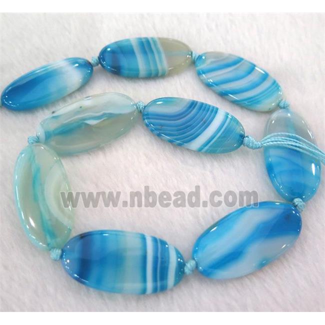 stripe Agate beads, oval, blue