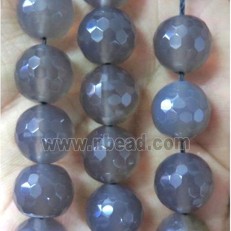 faceted round Grey Agate Beads