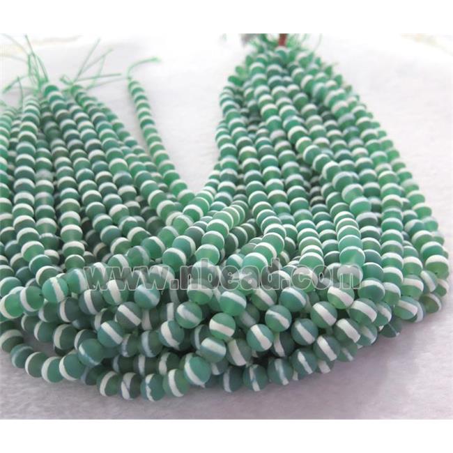 green tibetan agate beads, matte, round