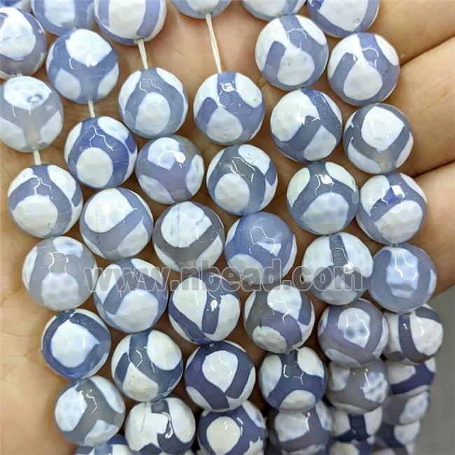 Tibetan Agate Beads Faceted Round Blue Dye B-Grade