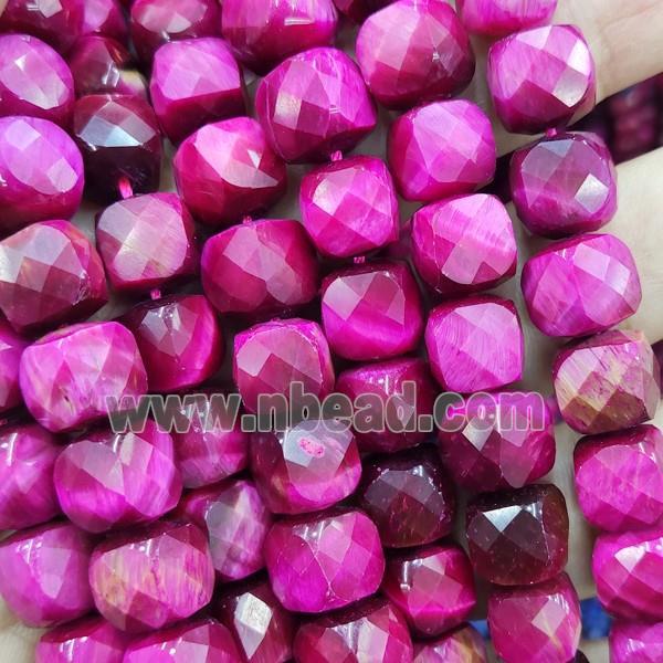 hotpink Tiger eye beads, faceted cube