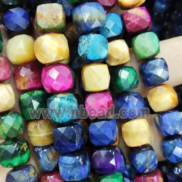 Tiger eye beads, faceted cube, mixed