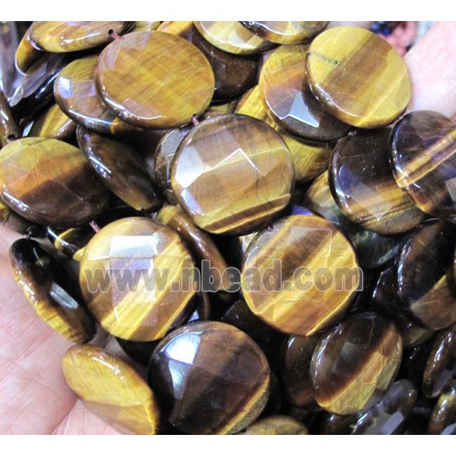 tiger eye bead, faceted flat-round
