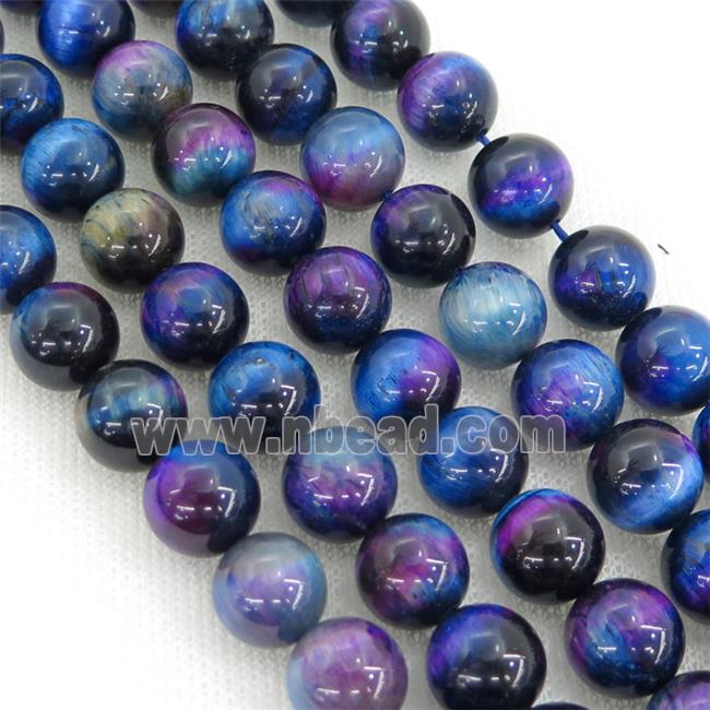 Natural Galaxy Tiger Eye Stone Beads Multicolor Dye Smooth Round