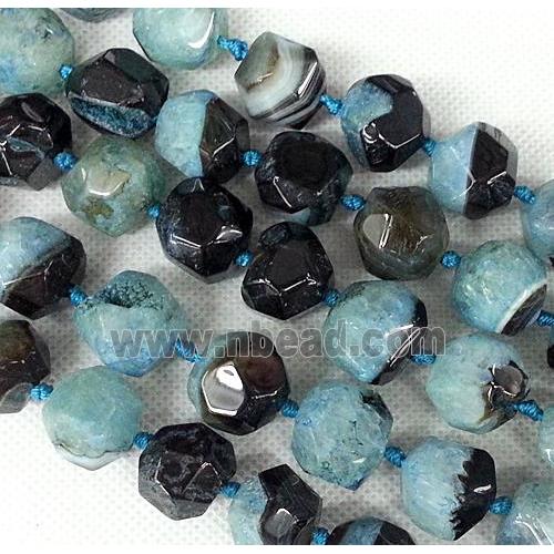 Agate stone bead, faceted round, black and blue