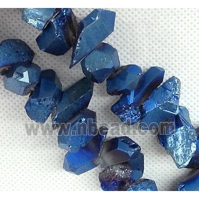 clear quartz beads, freeform chips, blue electroplated