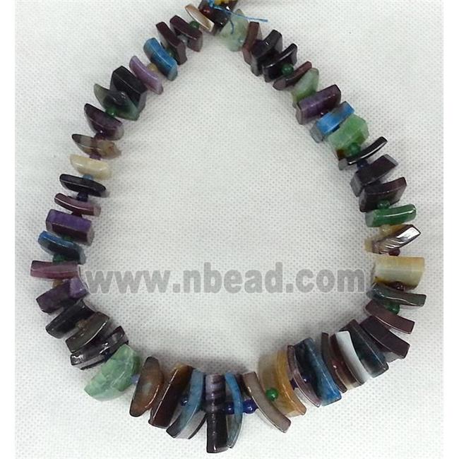 Agate stone beads chain necklace, chips, mixed color