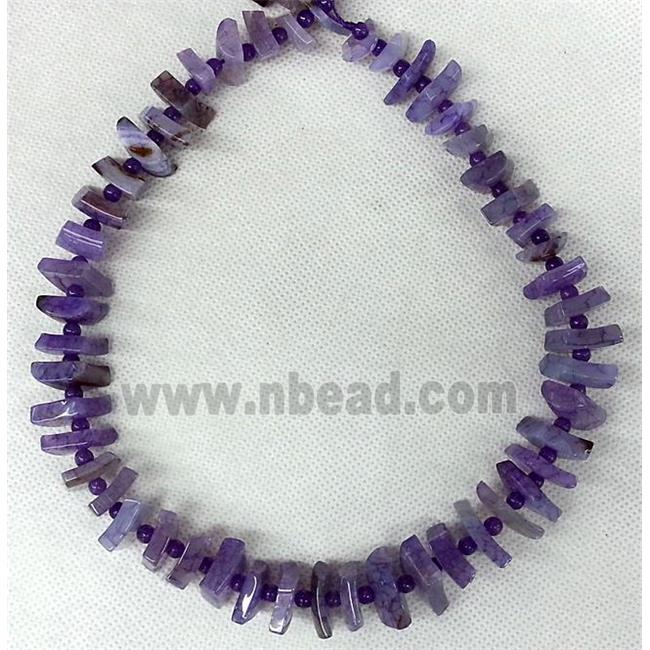 purple Agate stone beads chain necklace, square