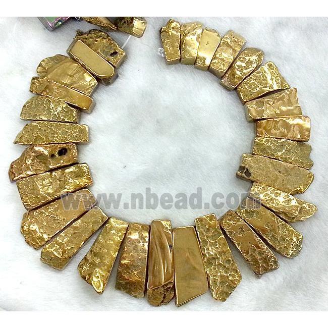rock Agate stone beads for necklace, freeform stick, gold electroplated