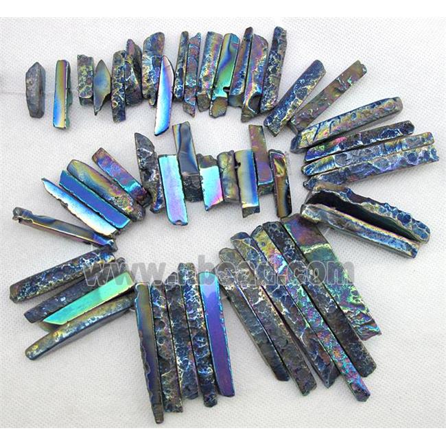 rock Agate beads for necklace, stick, electroplated rainbow