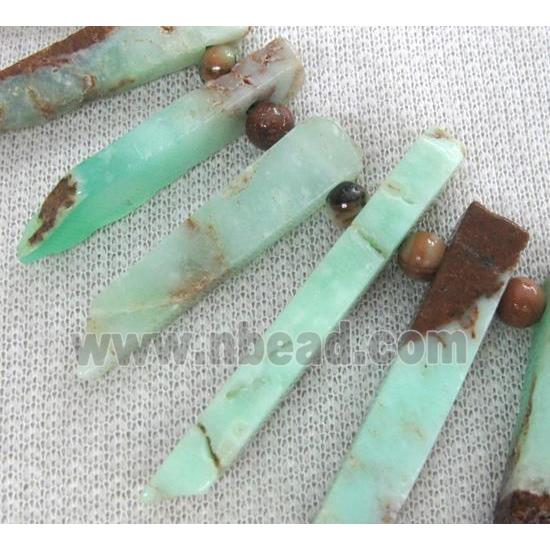 natural Australian chrysoprase bead, stick, freeform