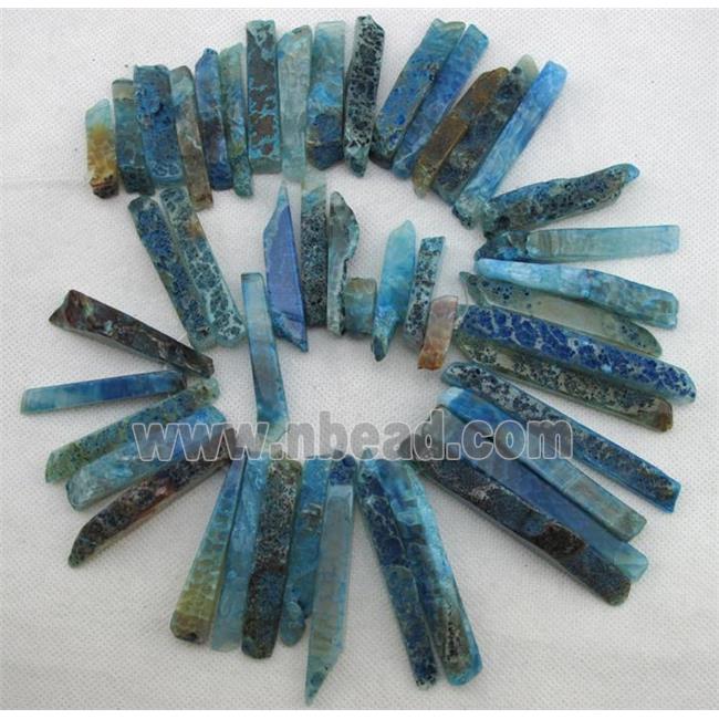 Natural rock agate bead, freeform, blue