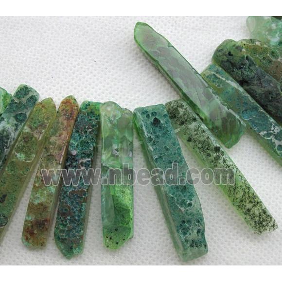 Natural rock agate bead, freeform, green