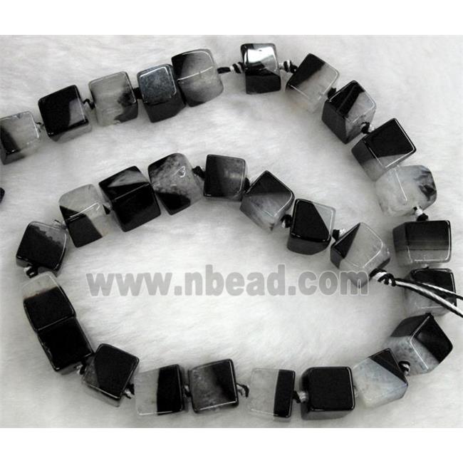 Agate Druzy beads, cube, white black