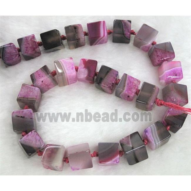 Agate Druzy beads, cube, hotpink