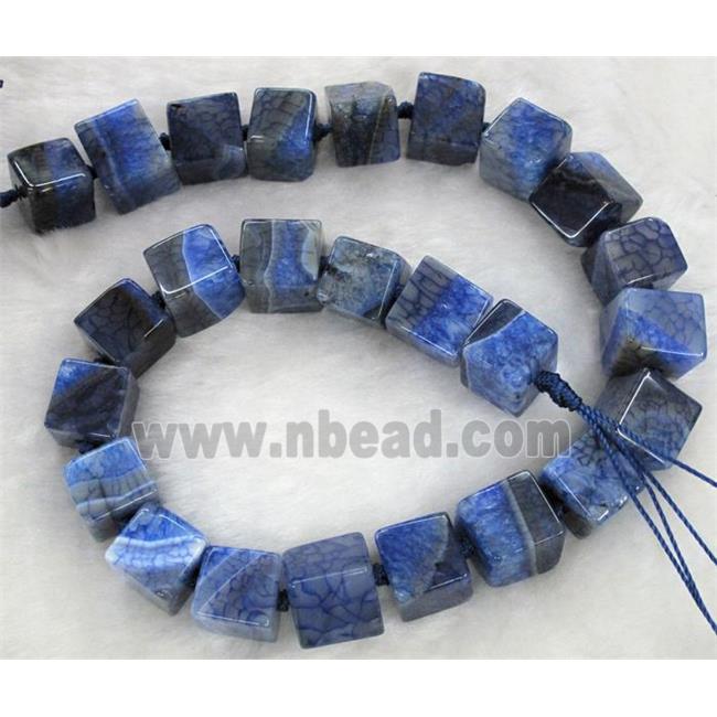 Agate Druzy beads, cube, blue