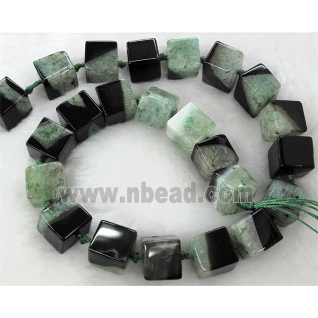 Agate Druzy beads, cube, green