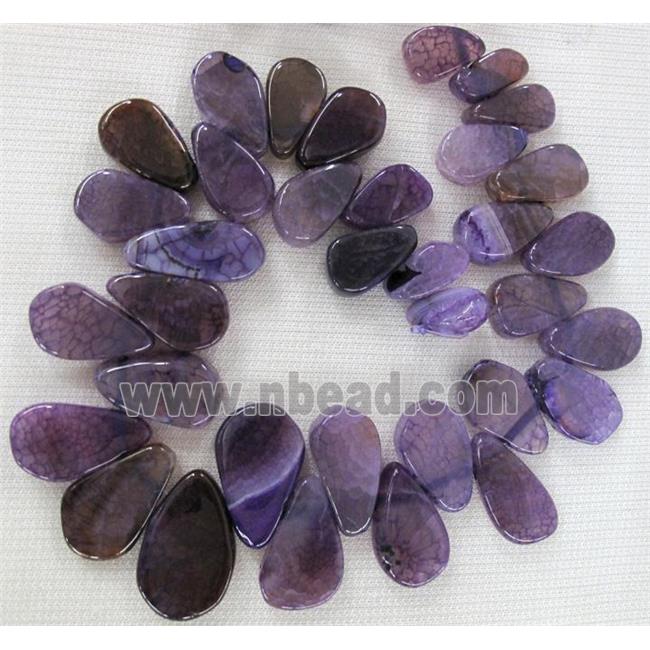 agate stone bead for necklace, teardrop, purple
