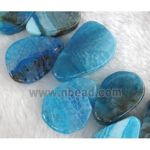 agate stone bead, teardrop, blue