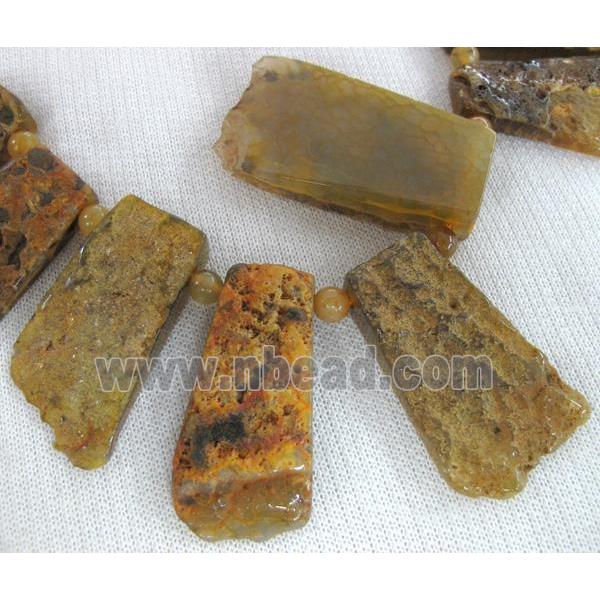 yellow Rock Agate stone beads, trapeziform