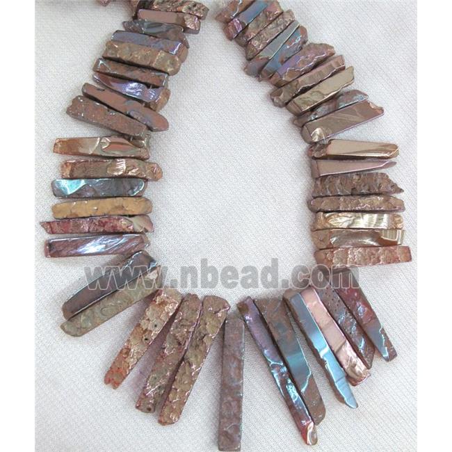 rock agate stone beads, stick, champagne electroplated