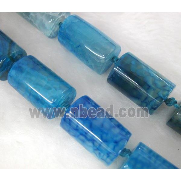 agate stone bead, tube, blue