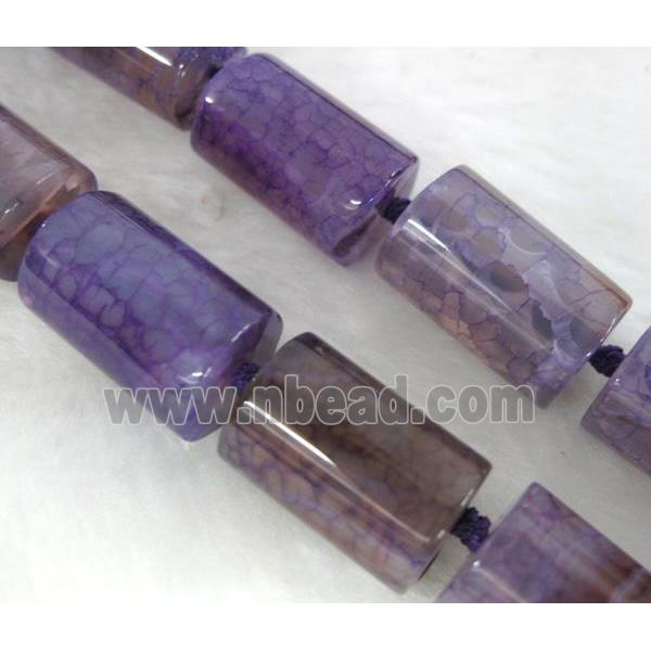 agate stone bead, tube, purple