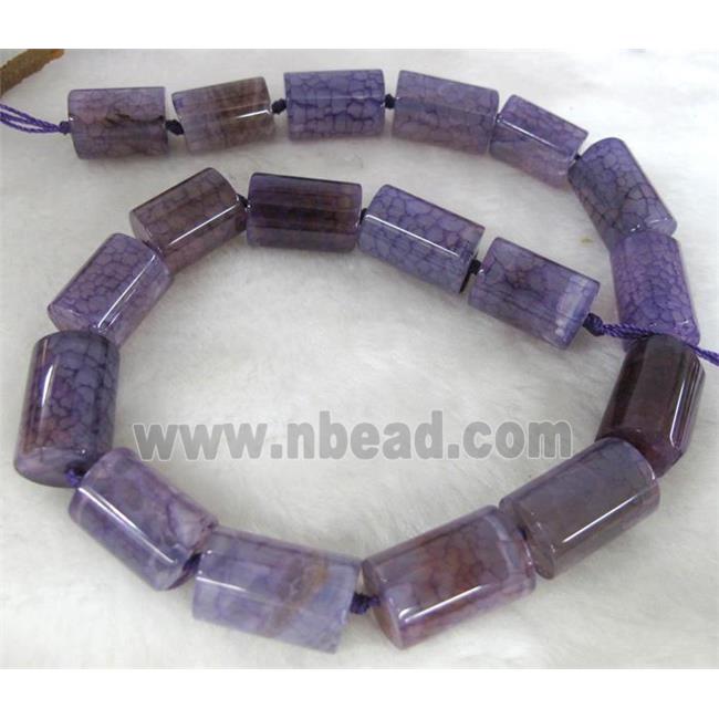 agate stone bead, tube, purple