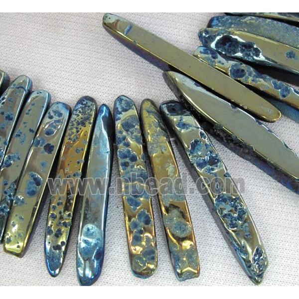 rock agate stone bead, stick, electroplated
