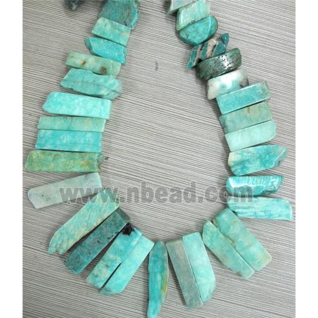 amazonite stick beads collar, green, top drilled