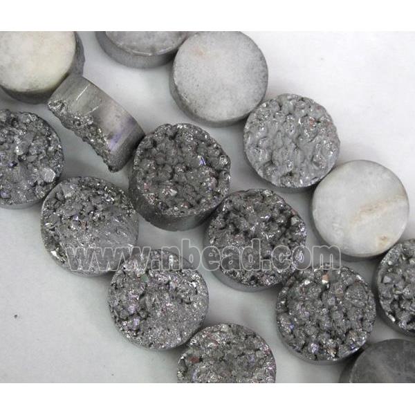 Agate Druzy beads, circle, silver electroplated