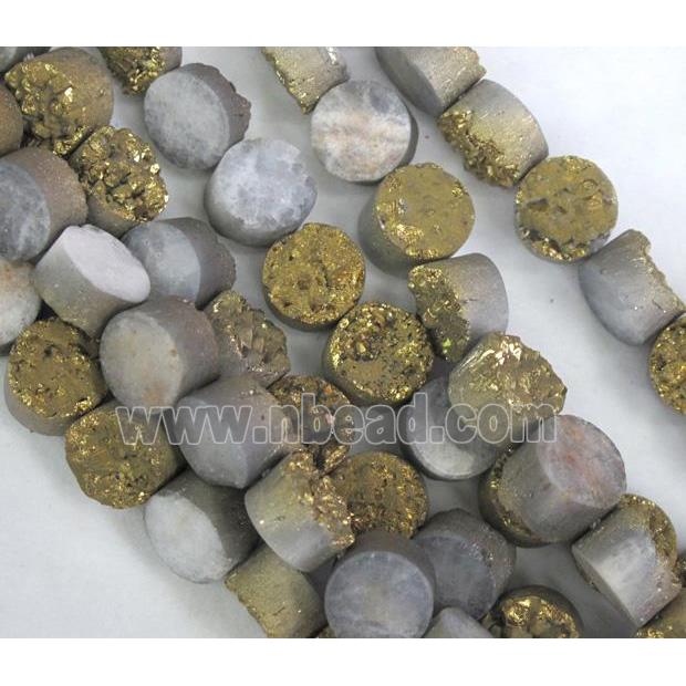 Agate Druzy beads, circle, golden electroplated